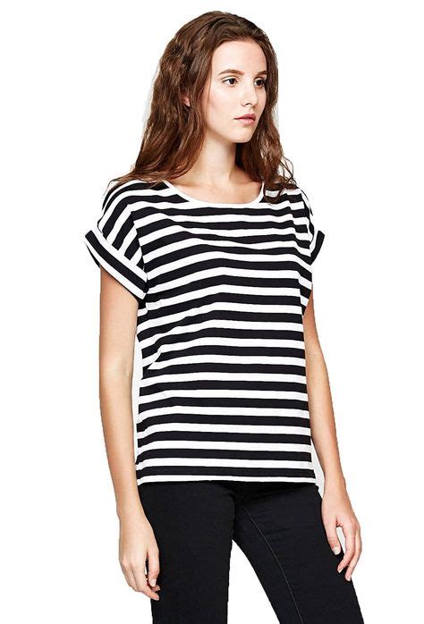 Women's Clothing, Tops & Tees, Knits & Tees, Womens Round Neck Black and White Striped Shirt ...