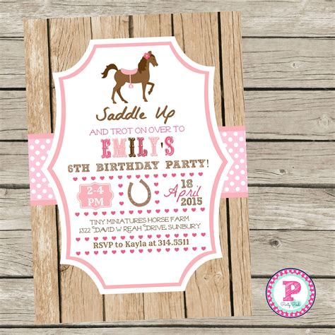 Horse Birthday Party Invitation Pony Party Pink Saddle Up! #Horses # ...