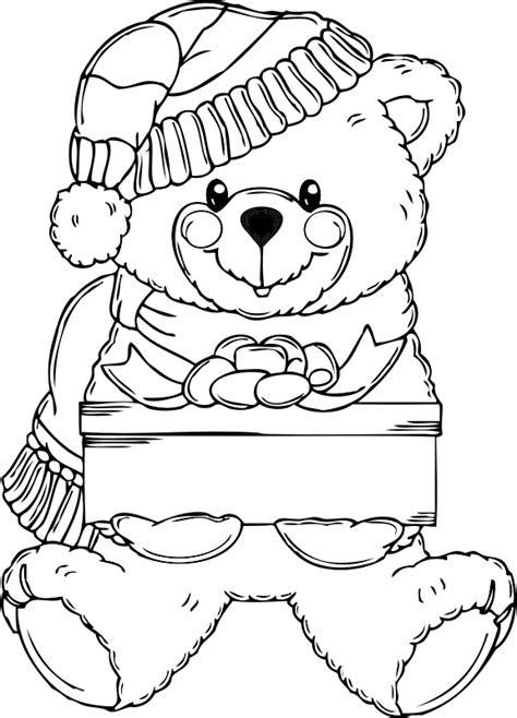 Christmas Bear Coloring Page - Openclipart