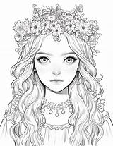 Princess With Flower Coloring Page  Pages For sketch template