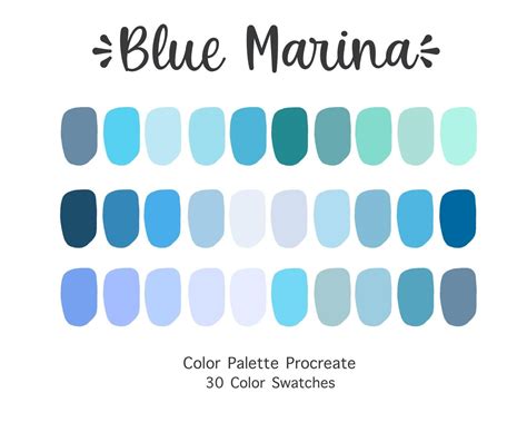 Procreate Color Palette Blue Marina Color Swatches Instant Download Procreate Palette for iPad ...