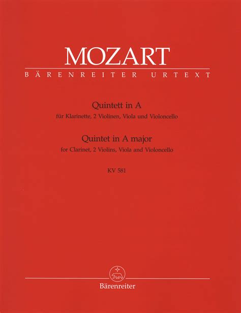 Mozart: Clarinet Quintet, K 581, clarinet & string parts | Bärenreiter ...