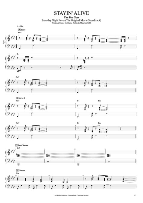 Stayin' Alive Tab by Bee Gees (Guitar Pro) - Full Score | mySongBook