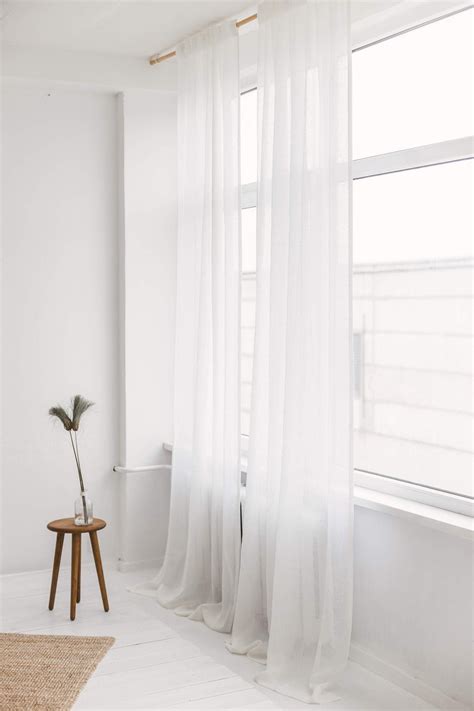 53"/136 cm Width Lightweight White Linen Curtain – Sand Snow Linen