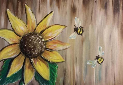 sunflower and bees | Sunflower canvas paintings, Sunflower drawings, Painting