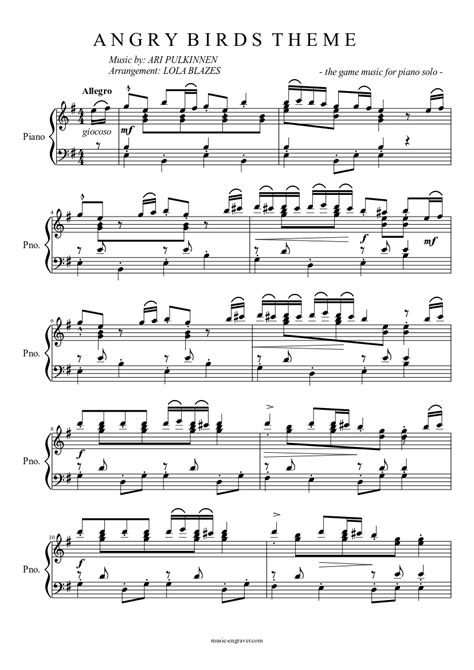 Angry Birds Theme - Piano sheet music download free in PDF or MIDI