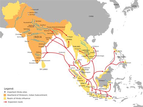 Hinduism expansion in Asia, from its heartland in Indian Subcontinent, to the rest of Asia ...