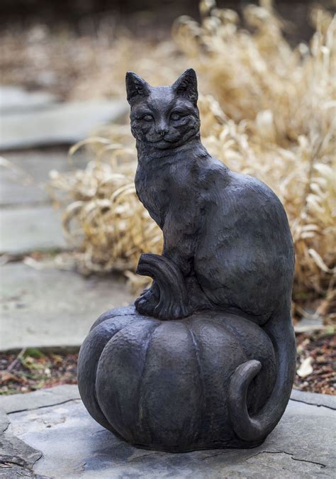 Cat on Pumpkin Statue | Stone garden statues, Garden statues, Cats cast