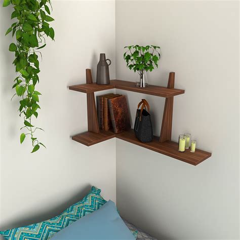 Wooden Corner Wall Shelf In Compact Design - WallMantra