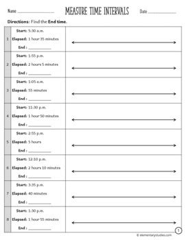 Elapsed Time on a Number Line Worksheets by ElementaryStudies | TPT