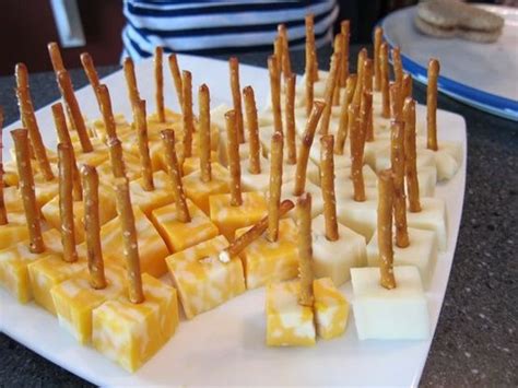 Cubed cheese using pretzel sticks instead of toothpicks. Love this idea | Appetizers for party ...