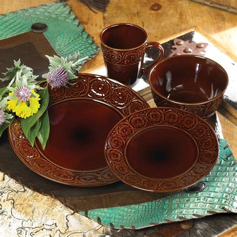 Floral Tooled Dinnerware Set - 16 pcs | Rustic dinnerware, Western ...