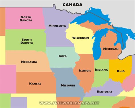 Free printable maps of the Midwest