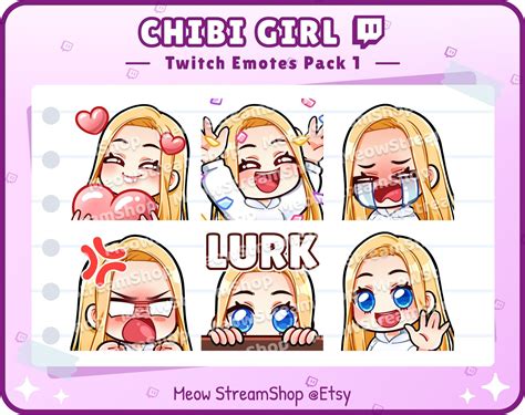 Twitch Emotes / Cute Chibi Streamer Girl Emotes Pack 1 / Hype, Hype, Cry, Rage Angry, Lurk, Hi ...