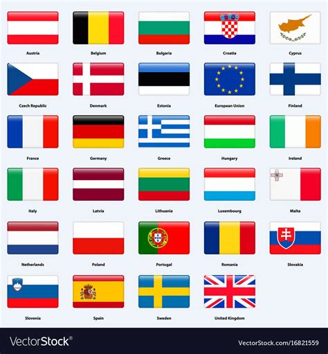 All flags of the countries of the European Union. Rectangle glossy ...