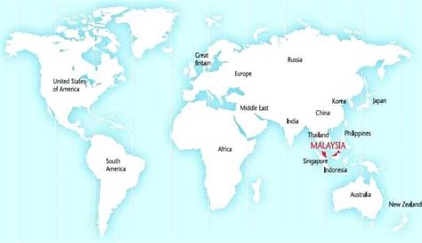 Malaysia on world map - World map showing malaysia (South-Eastern Asia ...