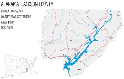 Map of Jackson County in Alabama, USA. Stock Vector - Illustration of county, colorful: 267663374