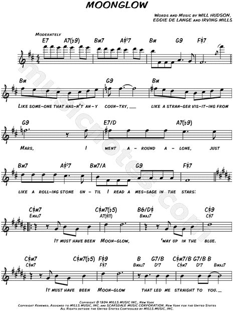 Will Hudson "Moonglow" Sheet Music (Leadsheet) in B Minor (transposable) - Download & Print ...