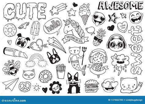 Grunge Marker Doodles Set stock illustration. Illustration of patch - 137666780