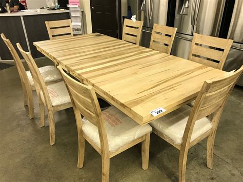 LIGHT MAPLE SOLID WOOD 8' X 3' DINING TABLE WITH LEAF, AND SET OF 8 ...