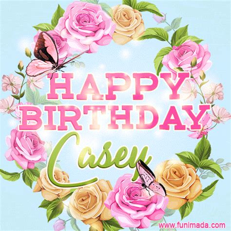 Beautiful Birthday Flowers Card for Casey with Animated Butterflies | Funimada.com