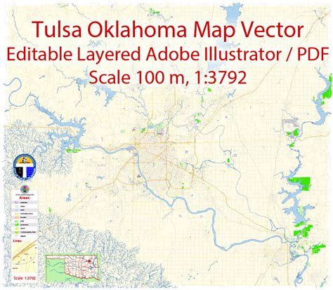 Tulsa Oklahoma PDF Map Vector Exact City Plan detailed Street Map editable Adobe PDF in layers