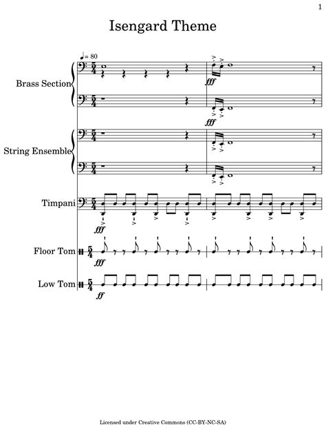 Isengard Theme - Sheet music for Brass Section, String Ensemble, Timpani, Floor Tom, Low Tom