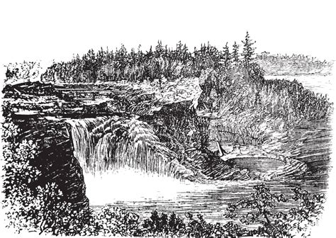 Chaudiere River Falls In Quebeccanada Vintage Engraving White Vector Illustration Vector, White ...