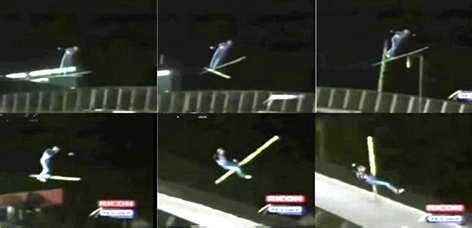 Falls in ski jumping The ski jumper loses his right ski after take-off ...