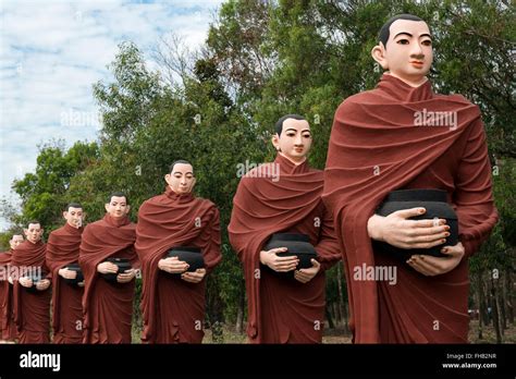 Row of statues of 500 Arahant disciples of Buddha at Win Sein, Mudon near Mawlamyine, Mon State ...