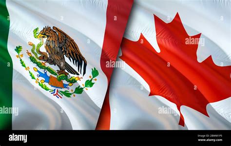 Mexico and Canada flags. 3D Waving flag design. Mexico Canada flag ...