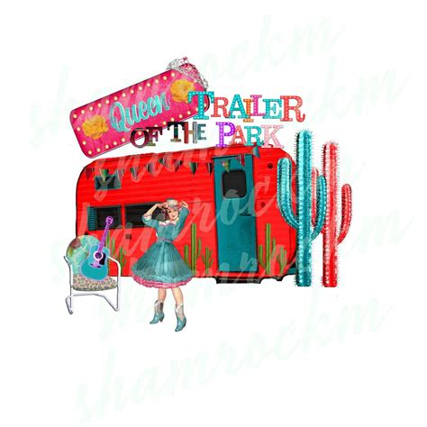 Queen of the Trailer Park Retro Design With Vintage Camper and Cactus ...