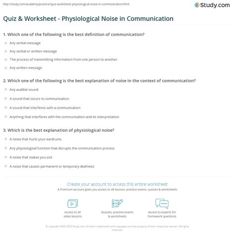 Quiz & Worksheet - Physiological Noise in Communication | Study.com