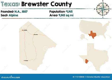 Map of Brewster County in Texas Stock Vector - Illustration of state ...