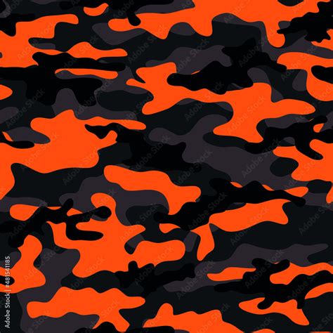 Camouflage on a black background with orange spots. Army pattern for ...