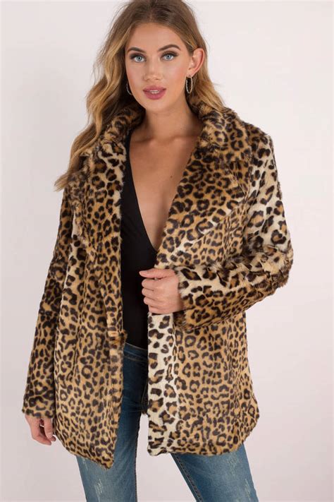 J.O.A. Faye Brown Leopard Print Faux Fur Coat - $88 | Tobi US