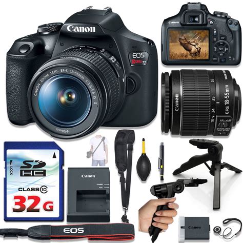 Canon EOS Rebel T7 DSLR Camera with 18-55mm Lens Kit with Steady Grip Tripod, 32GB Memory ...