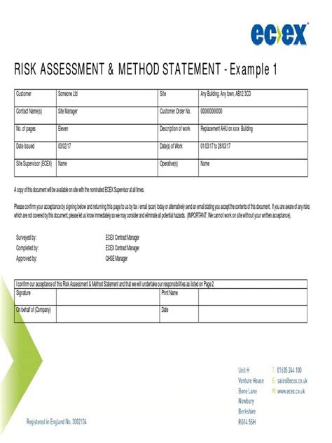 RAMS Example 1 | Risk Assessment | Personal Protective Equipment