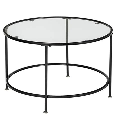 AESTTY 2 Tier 26 Inch Steel Frame 5mm Glass Round Coffee Table with ...