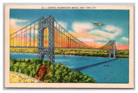 NEW YORK CITY George Washington Bridge Hudson River Seaplane Postcard Post 1945 $5.94 - PicClick