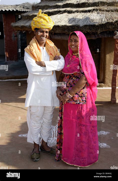 Couple wearing traditional rajasthani costume, Near Jodhpur Stock Photo ...