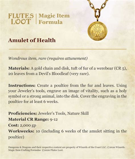 Amulet of Health Magic | Crafting Magic Items Formula D&D 5e | Dungeons and dragons homebrew ...