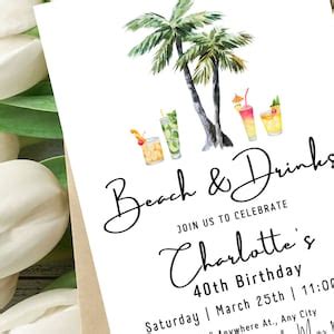 Beach Birthday Invitation Beach Theme Invitation Beach Birthday Invit Birthday Drinks 40th ...