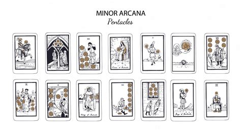 Premium Vector | Minor arcana Pentacles Vector Tarot cards set