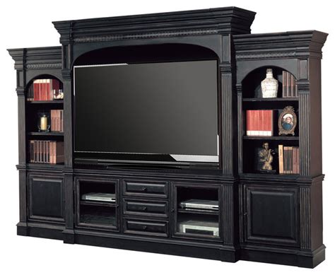 Venezia 77" Entertainment Center 5-Piece Wall Unit, Black - Traditional ...