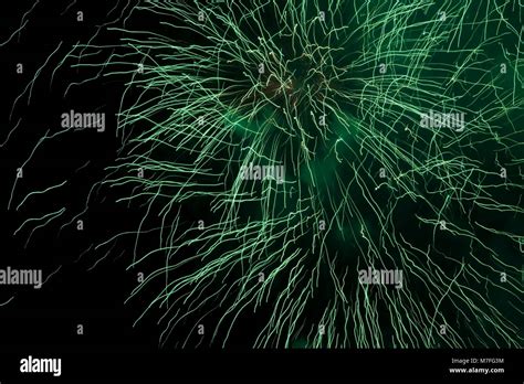 Green fireworks in night sky, La Ronde, Montreal, Quebec, Canada Stock ...