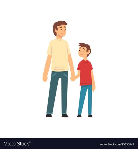 Dad and son holding hands father his child Vector Image