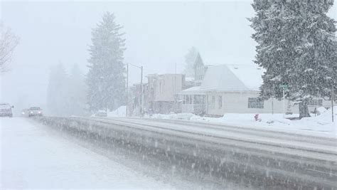 Storm With Truck Drive Through Heavy Snow Blizzard In Late Winter On ...