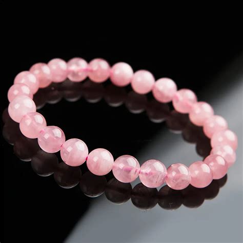 8mm Genuine Natural Pink Rose Quartz Crystal Stretch Round Bead Bracelet Femme-in Bracelets ...