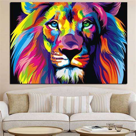 Colorful Animal Wall Art Lion Canvas Lion Painting Animal Oil Painting Pictures Art Print On The ...